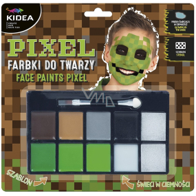 Kidea Pixel face paints phosphorescent colours + brush, creative set