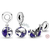 Charm Sterling Silver 925 Planet Earth - Blue Planet 2-in-1 Opening, Heart Inside, Travel Bracelet Pendant