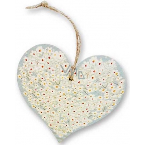 Bohemia Gifts Wooden decorative heart with print White flowers 13.5 cm