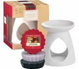 Yankee Candle After Sledding - Evergreen Mist - Forest Mist + Candlelit Cabin - Cottage irradiated with candle aroma lamp wax 3 x 22 g + ceramic aroma lamp 1 piece, Christmas gift set
