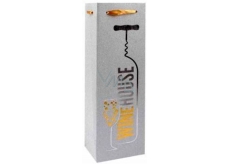 Ditipo Gift Paper Bag for Glitter Bottle, Silver, Wine Corkscrew 12 x 35 x 9 cm
