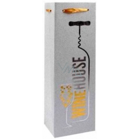 Ditipo Gift paper bag for bottle Glitter 12 x 35 x 9 cm silver, wine corkscrew