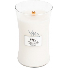 WoodWick White Teak - White teak scented candle with wooden wick and lid glass large 609.5 g