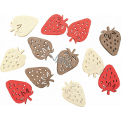Strawberry wooden beige, brown, red 4 cm, 12 pieces