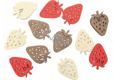 Strawberry wooden beige, brown, red 4 cm, 12 pieces