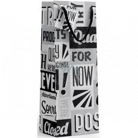 Nekupto Gift paper bottle bag 10 x 33 x 9 cm Black and white with letters 1895 02 KFLH