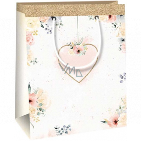 Ditipo Gift paper bag 11.4 x 6.4 x 14.6 cm white with heart