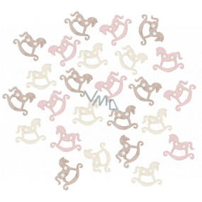 Wooden rocking horses white, pink and brown 2 cm 24 pieces