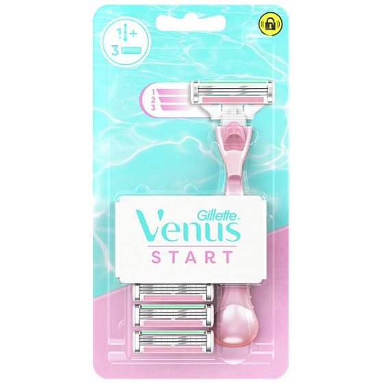 Gillette Venus Start razor + 3 replacement heads, for women