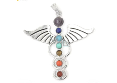 7 chakras energy pendant - angel symbol natural beads 5,5 cm
