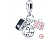 Charm Sterling silver 925 Earth globe, camera, pink suitcase 3in1, travel bracelet pendant