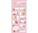 Sheet of Christmas label stickers Teddy Bears pink sheet 12 labels