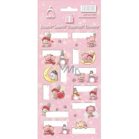 Arch Christmas labels stickers Pink teddy bears arch 12 labels