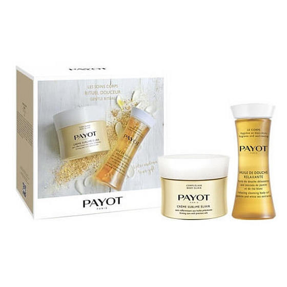 Payot Body Care Elixir Creme Sublime Elixir firming care with rare oils 200 ml + Huile de Douche Rellaxante Relaxing shower oil with jasmine and white tea extracts 125 ml, cosmetic set