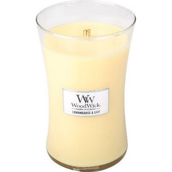 WoodWick Lemongrass & Lily - Lemon grass and lily scented candle with wooden wick and lid glass large 609.5 g