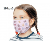 3-layer protective medical non-woven disposable, low respiratory resistance for children 10 pieces pink paw print