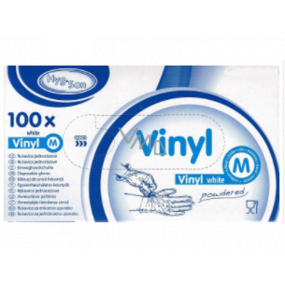 Wimex Hygienic disposable vinyl powdered white gloves, size M, box of 100 pieces
