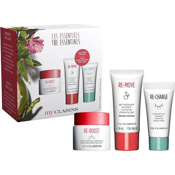 Clarins MyClarins Loyalty VP Re-Boost Moisturizing Cream 50 ml + Re-Move Cleansing Gel 30 ml + Re-Charge Relaxing Night Mask 15 ml, cosmetic set