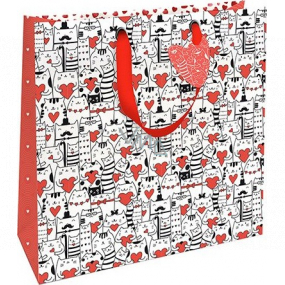 Nekupto Gift paper bag 32.5 x 32.5 x 14 cm Cats and hearts 1848 L - LIL