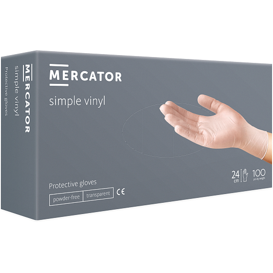 Mercator Hygienic disposable vinyl powdered gloves, size S, box of 100 pieces, transparent