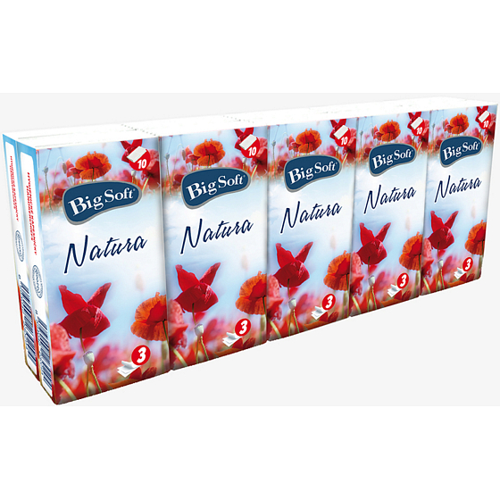 Big Soft Natura paper handkerchiefs 3 ply 10 x 10 pieces