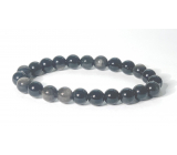 Obsidian silver shiny bracelet elastic natural stone, ball 8 mm / 16-17 cm, rescue stone