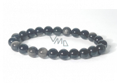 Obsidian silver shiny bracelet elastic natural stone, ball 8 mm / 16-17 cm, rescue stone