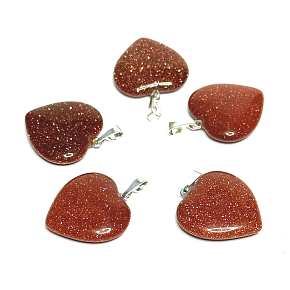 Goldstone Gold Heart Pendant 20 mm, stone of ambition