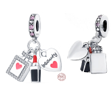 Charm Sterling silver 925 Chic style - lipstick, perfume, heart 3in1, pendant on bracelet interests