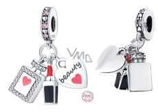 Charm Sterling silver 925 Chic style - lipstick, perfume, heart 3in1, pendant on bracelet interests