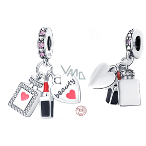 Charm Sterling silver 925 Chic style - lipstick, perfume, heart 3in1, pendant on bracelet interests