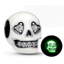 Sterling Silver 925 Luminous Glittering Skull Glow in the Dark, Halloween Bracelet Bead