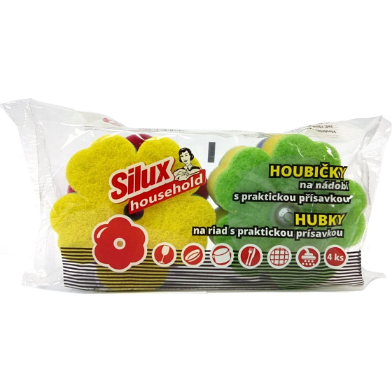Silux Household Sponge for dishes with practical suction cup Flower 4 pieces