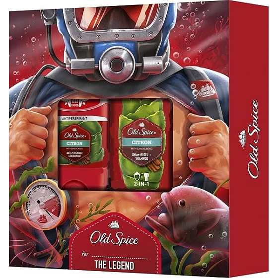 Old Spice Lemon with Sandalwood antiperspirant deodorant stick 50 ml + 2in1 shower gel and shampoo 250 ml, cosmetic set