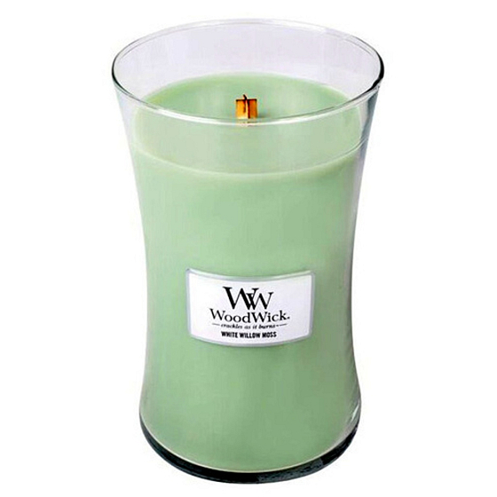 WoodWick White Willow Moss - Willow and Moss scented candle with wooden wick and lid glass large 609.5 g