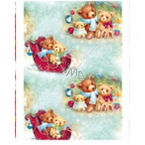 Ditipo Gift wrapping paper 70 x 200 cm Christmas turquoise teddy bears in a sleigh