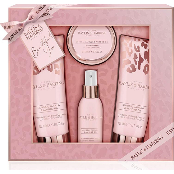 Baylis & Harding Jojoba, Vanilla and Almond oil shower cream 100 ml + body lotion 100 ml + body spray 50 ml + body butter 50 ml, cosmetic set