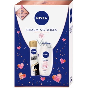 Nivea Charming Roses Shower Gel for Women 250 ml + Black & White Silky Smooth antiperspirant spray for women 150 ml, cosmetic set