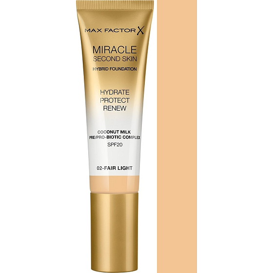 Max Factor Miracle Second Skin Hybrid Foundation Makeup 02 Fair Light 30 ml