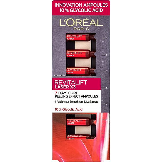 Loreal Paris Revitalift Laser X3 smoothing facial serum with glycolic acid in ampoules 7 x 1 ml