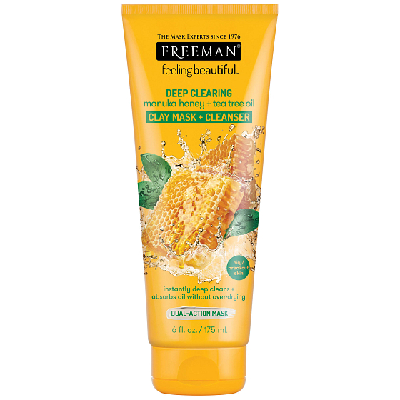Freeman Feeling Beautiful Manuko honey and Tea Tree oil kaolin cleansing clay mask for oily and damaged skin 175 ml