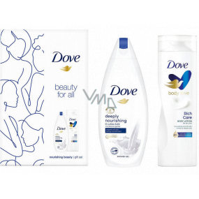 Dove Beauty For All Deeply Nourishing shower gel 250 ml + Rich Care body lotion 250 ml, cosmetic set