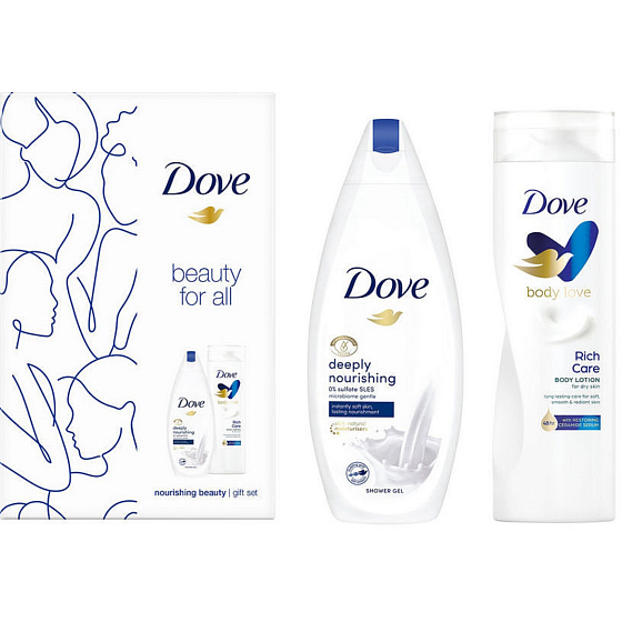 Dove Beauty For All Deeply Nourishing shower gel 250 ml + Rich Care body lotion 250 ml, cosmetic set