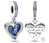 Charm Sterling Silver 925 Heart and Sky Falling Star 2in1, Love Bracelet Pendant