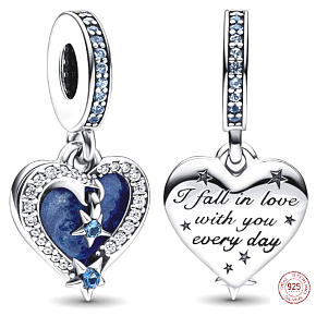 Charm Sterling Silver 925 Heart and Sky Falling Star 2in1, Love Bracelet Pendant