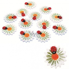 Flowers with wooden self-adhesive ladybug in a bag of 3 cm, 12 pieces