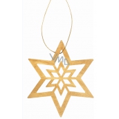 Light brown wooden star for hanging 10 cm