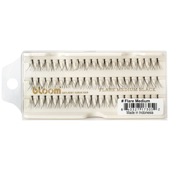 Bloom Natural Adhesive Lash Clusters from Natural Hair Medium Length with Knot Black Flare Medium 60 Pieces