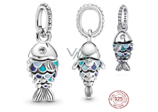 Sterling silver 925 Blue scaly fish, animal bracelet pendant