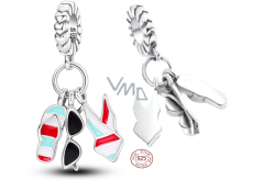 Charm Sterling silver 925 Chic style - Summer fun, glasses, swimsuit, flip flops, 3in1 bracelet pendant, interests